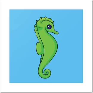 Cute Green Seahorse Posters and Art